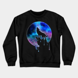 Howling Wolf - Full Moon - watercolour - Art - Trend - Splatter- Gift - Universe - Space - Galaxy Crewneck Sweatshirt